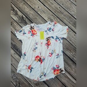 Ruffled Floral Blouse with Peter Pan Collar in Orange and Pink